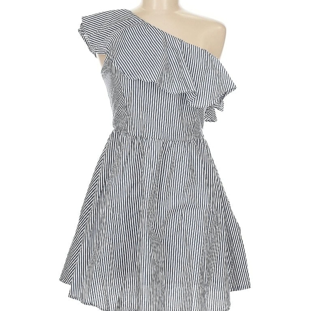 JOA Black and White Asymmetrical Ruffled Sundress